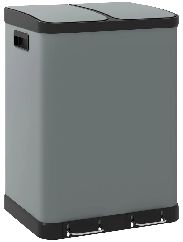 HOMCOM Balde Do Lixo Duplo 2x30L Resistente a Impressões Digitais Pedal Baldes Internos Removíveis Cinza | Aosom Portugal