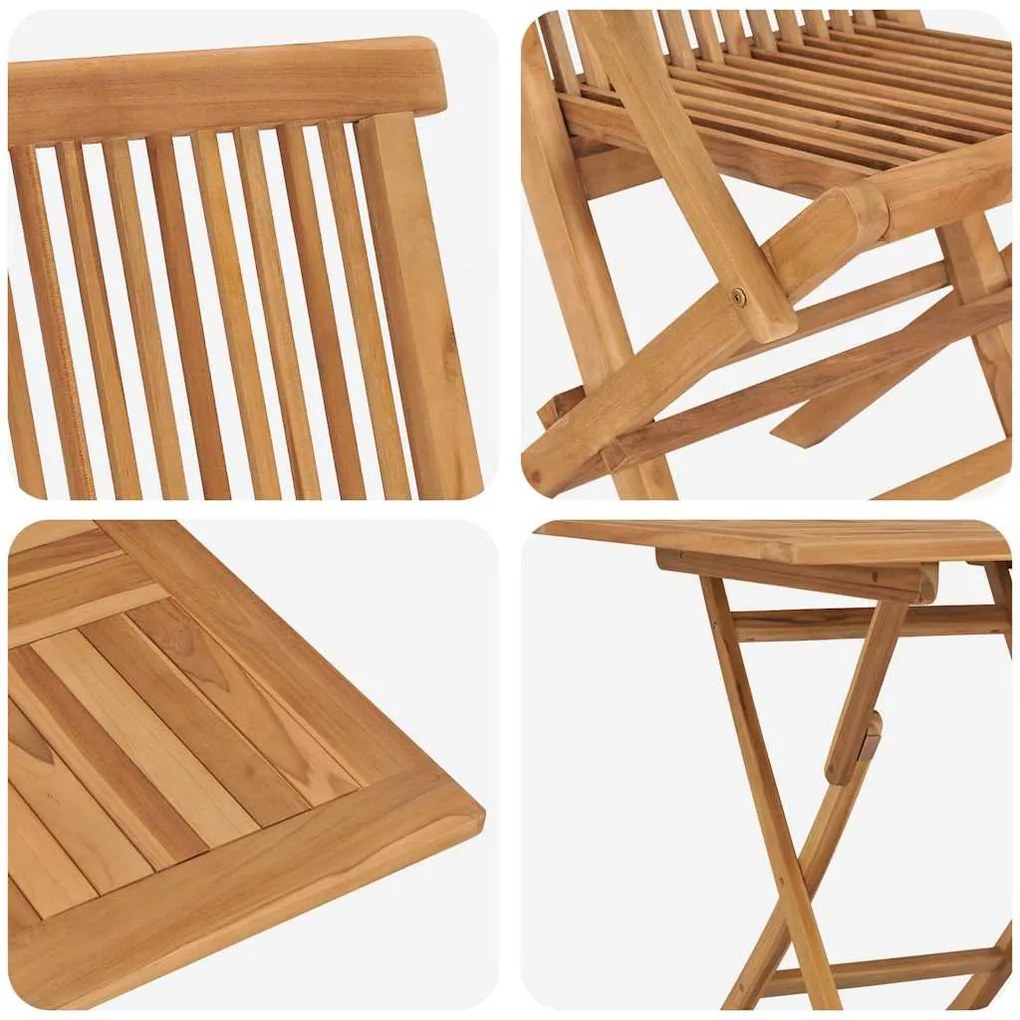 Conjunto Bistro de 3 Peças Dobrável para Jardim de Madeira Sólida de A