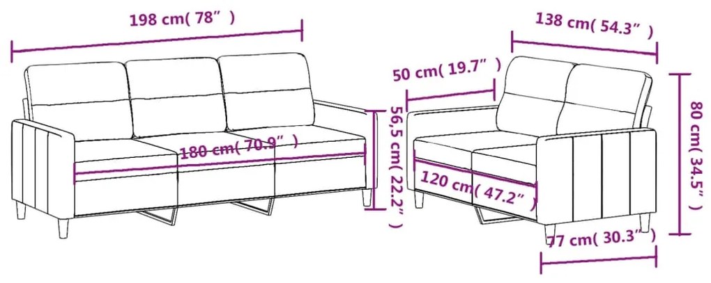 2 pcs conjunto de sofás com almofadões tecido cinza-acastanhado