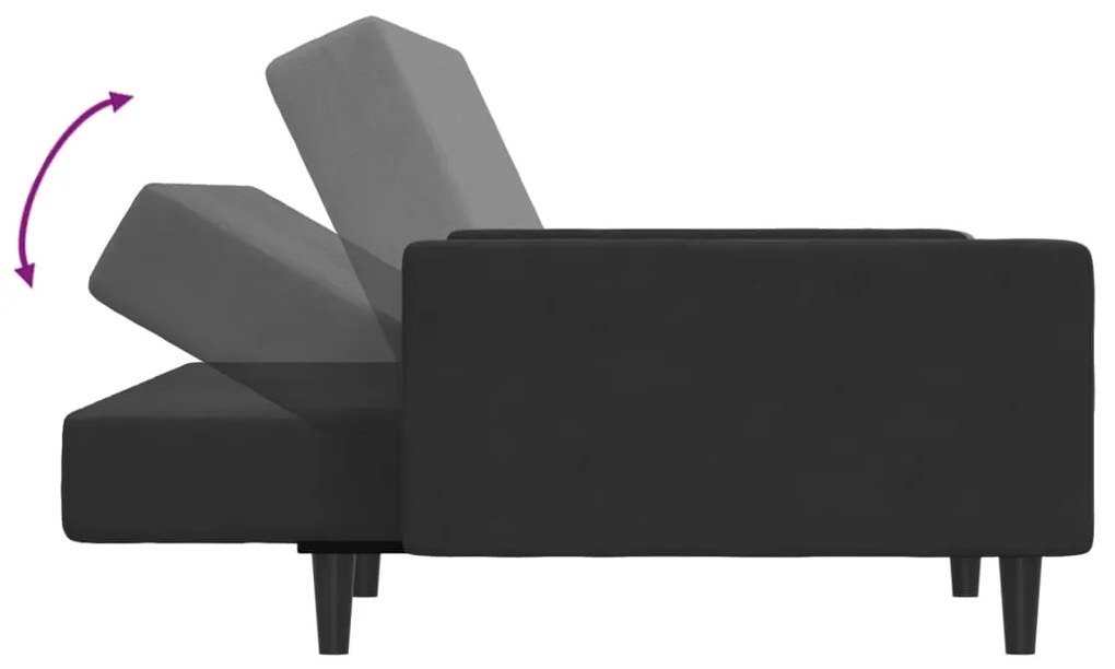 Sofá-cama 2 lugares c/ apoio de pés veludo preto