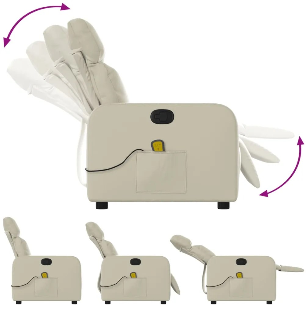 Poltrona de massagens reclinável couro artificial cor creme