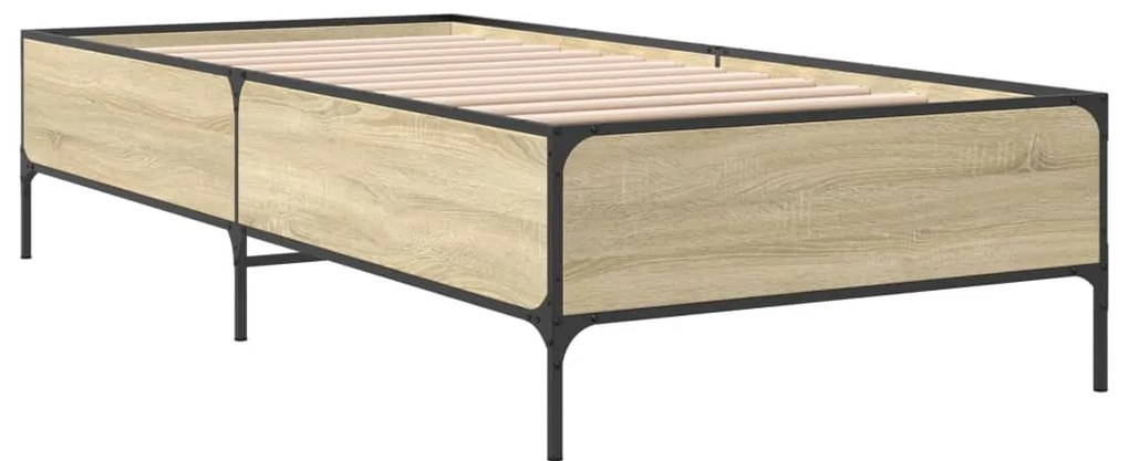 Estrutura de cama derivados de madeira e metal carvalho sonoma