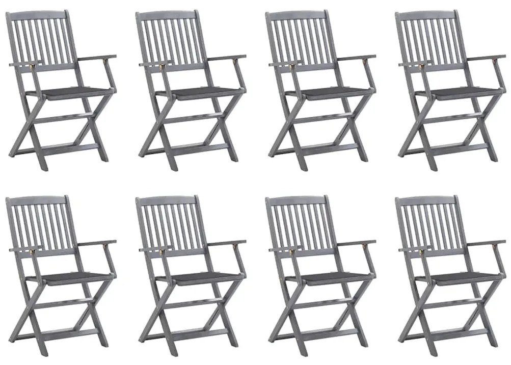 Cadeiras de exterior dobráveis 8pcs c/ almofadões acácia maciça