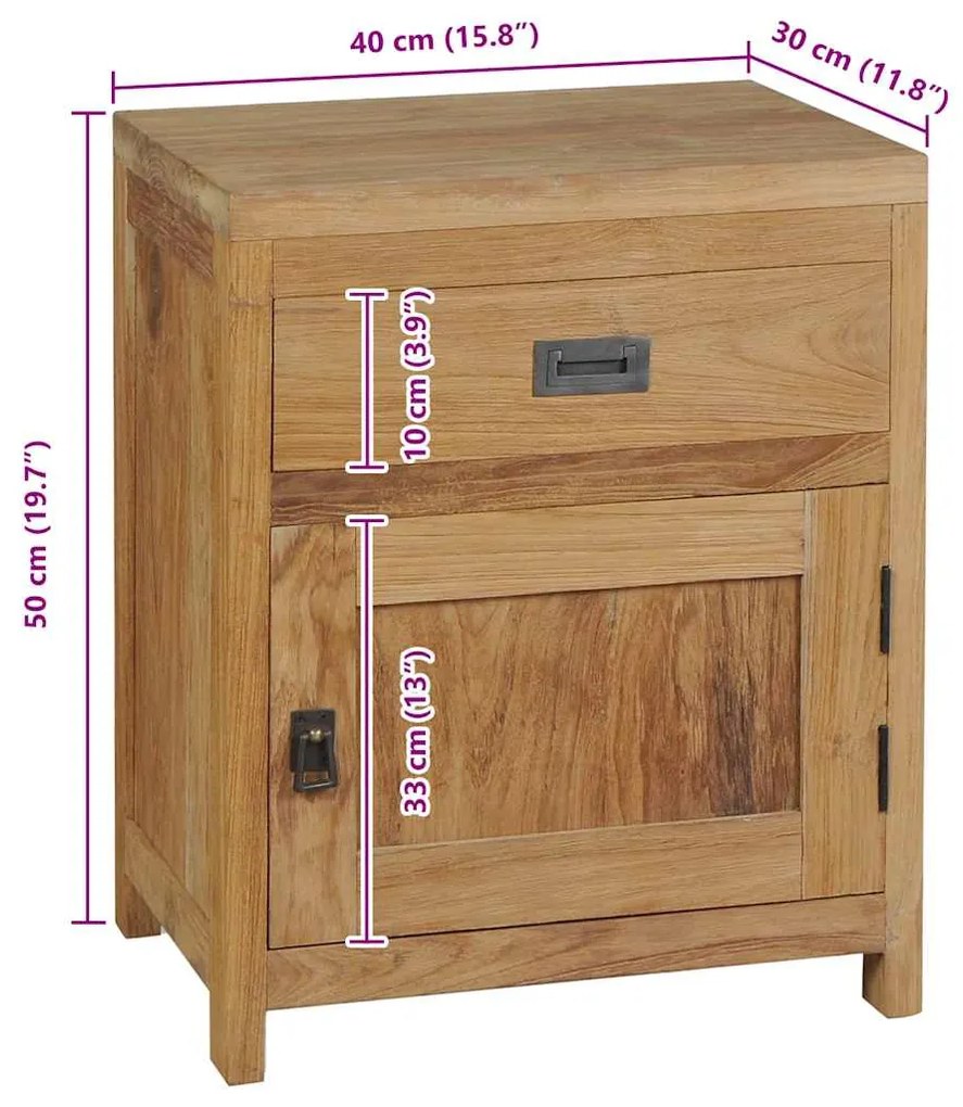 Mesa de cabeceira teca maciça 40x30x50 cm