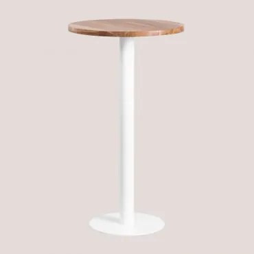 Mesa Alta De Bar Redonda Em Madeira De Acácia Macchiato Ø60 Cm & Branco - Sklum