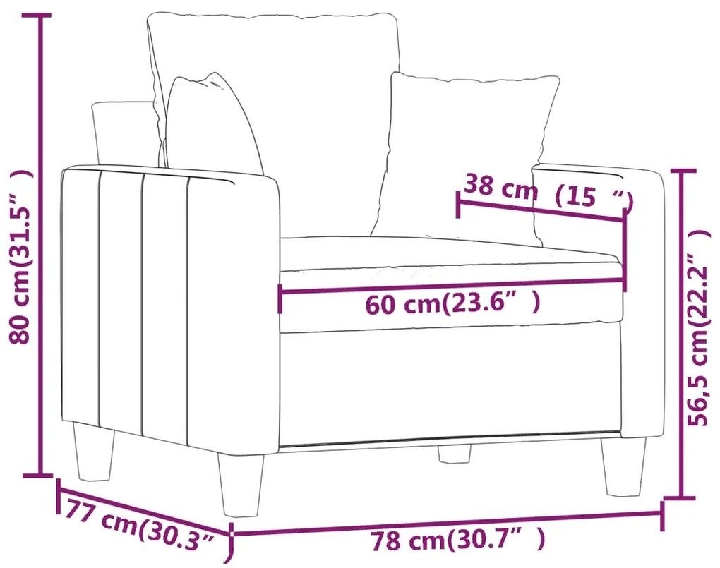 Poltrona tecido 60 cm cinzento-claro