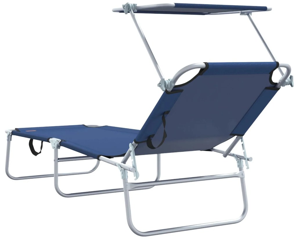 Espreguiçadeiras Dobráveis 2 pcs com Toldo Azul Tecido Oxford 600D