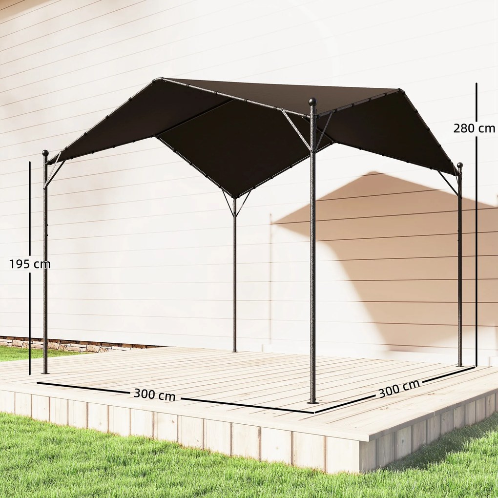 Pérgola Pavilhão 3x3 m à Prova d'Água Estável Resistente ao Inverno Proteção Solar com Telhado em Duas Águas Estruturas Triangulares