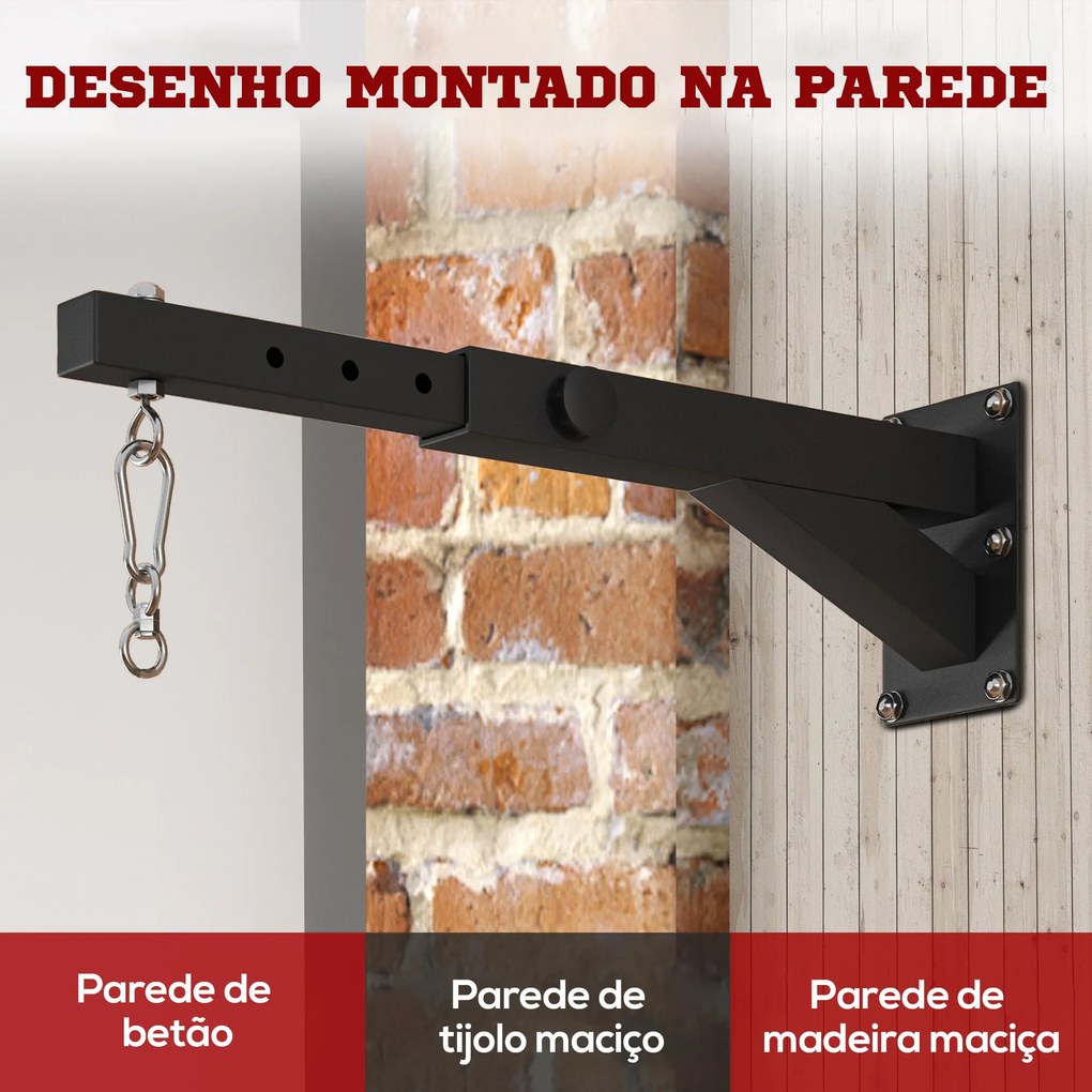 Suporte para Saco de Boxe (NÃO INCLUIDO) de Parede com Distância Ajustável de 45-65 cm Gancho Giratório de 360° e Correntes Preto