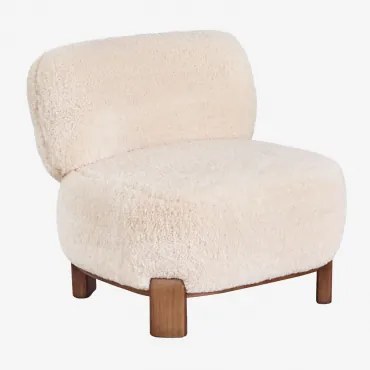 Poltrona Em Madeira Estofada Eldred Cabelo Sintético Bege Creme - Sklum