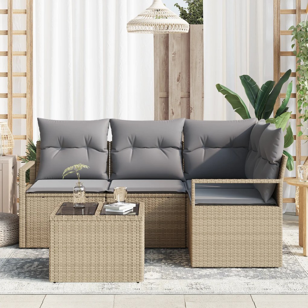Conjunto de Sofá de Jardim vidaXL 5 Peças com Almofadas Vime Sintético