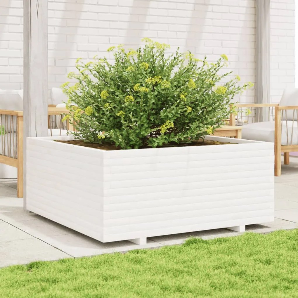 Vaso/floreira de jardim 110x110x49,5 cm pinho maciço branco