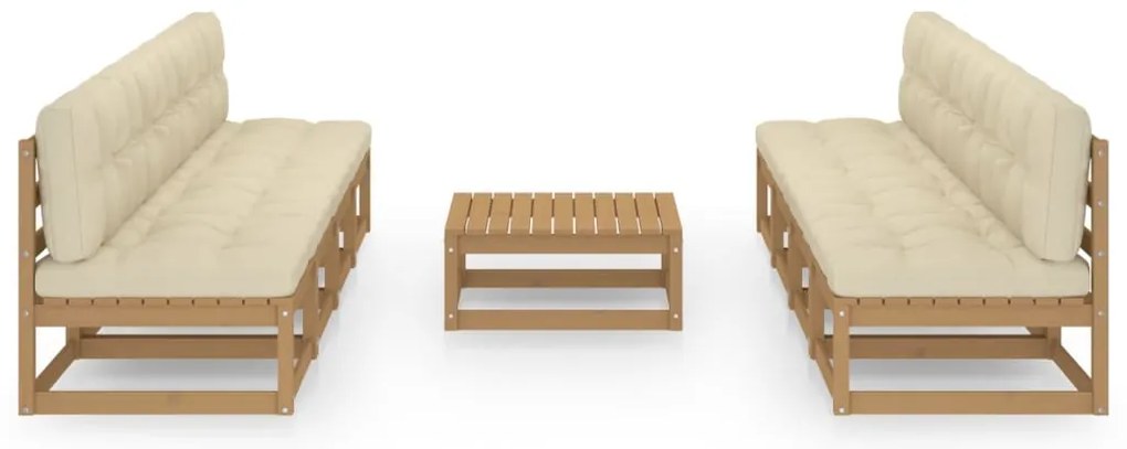 9 pcs conjunto lounge de jardim c/ almofadões pinho maciço