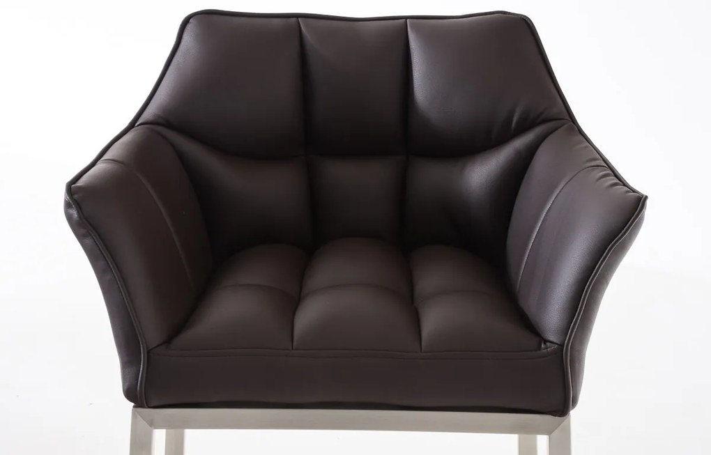 Banco de bar Damaso em couro sintético e com estrutura prateada 64 x 110 x 48 cm Castanho