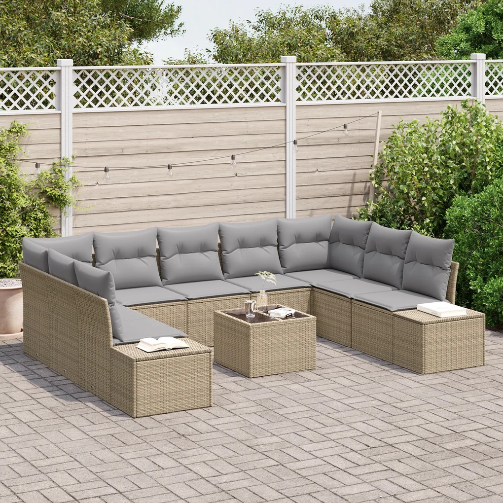 Conjunto de Sofá de 10 Peças com Almofadas em Rattan Sintético Preto
