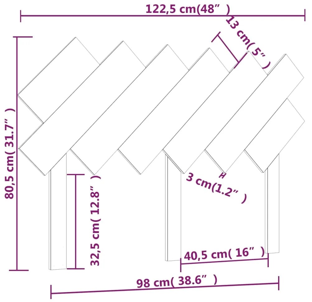 Cabeceira de cama 122,5x3x80,5 cm pinho maciço preto