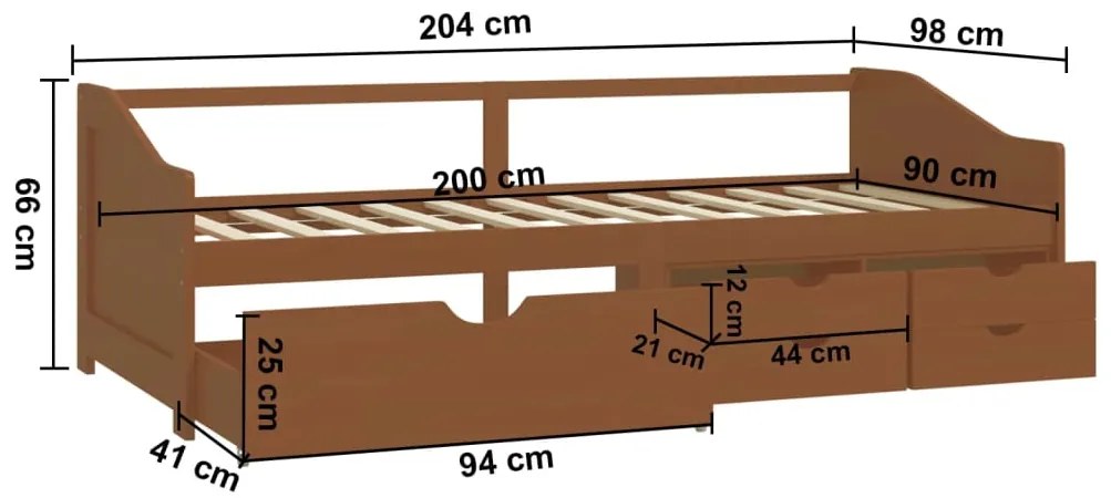 Sofá-cama 3 lugares c/ gavetas 90x200 cm pinho castanho-mel