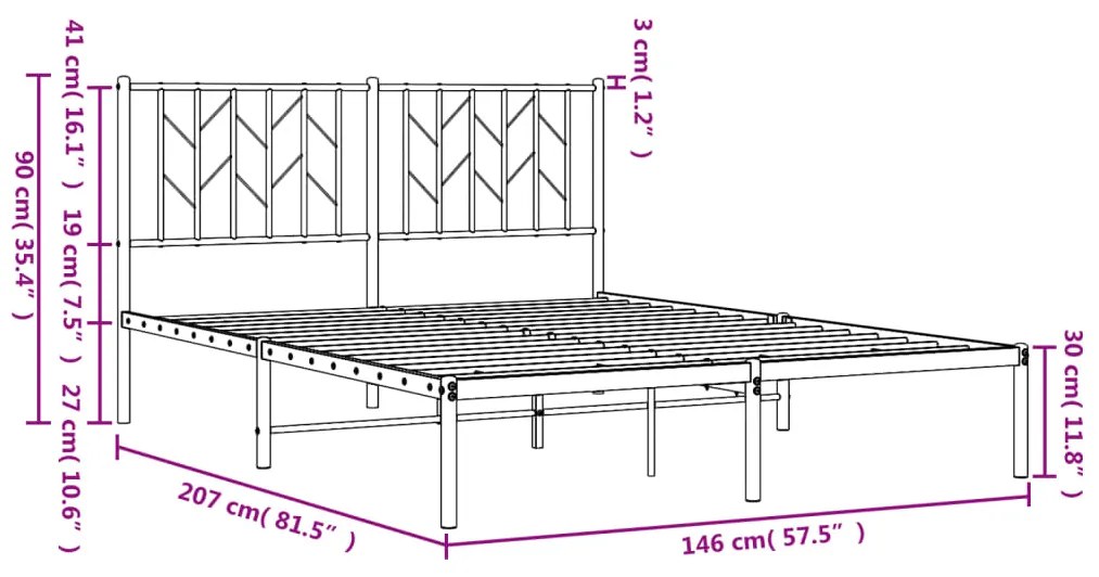 Estrutura de cama com cabeceira 140x200 cm metal branco