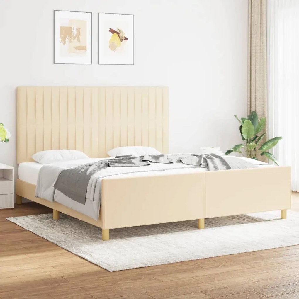 Estrutura de cama sem colchão 180x200 cm tecido cor creme