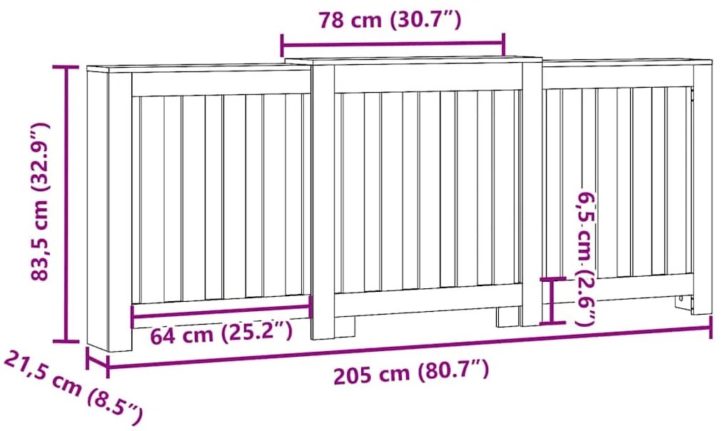 Cobertura de radiador 205x21,5x83,5 cm derivados madeira branco