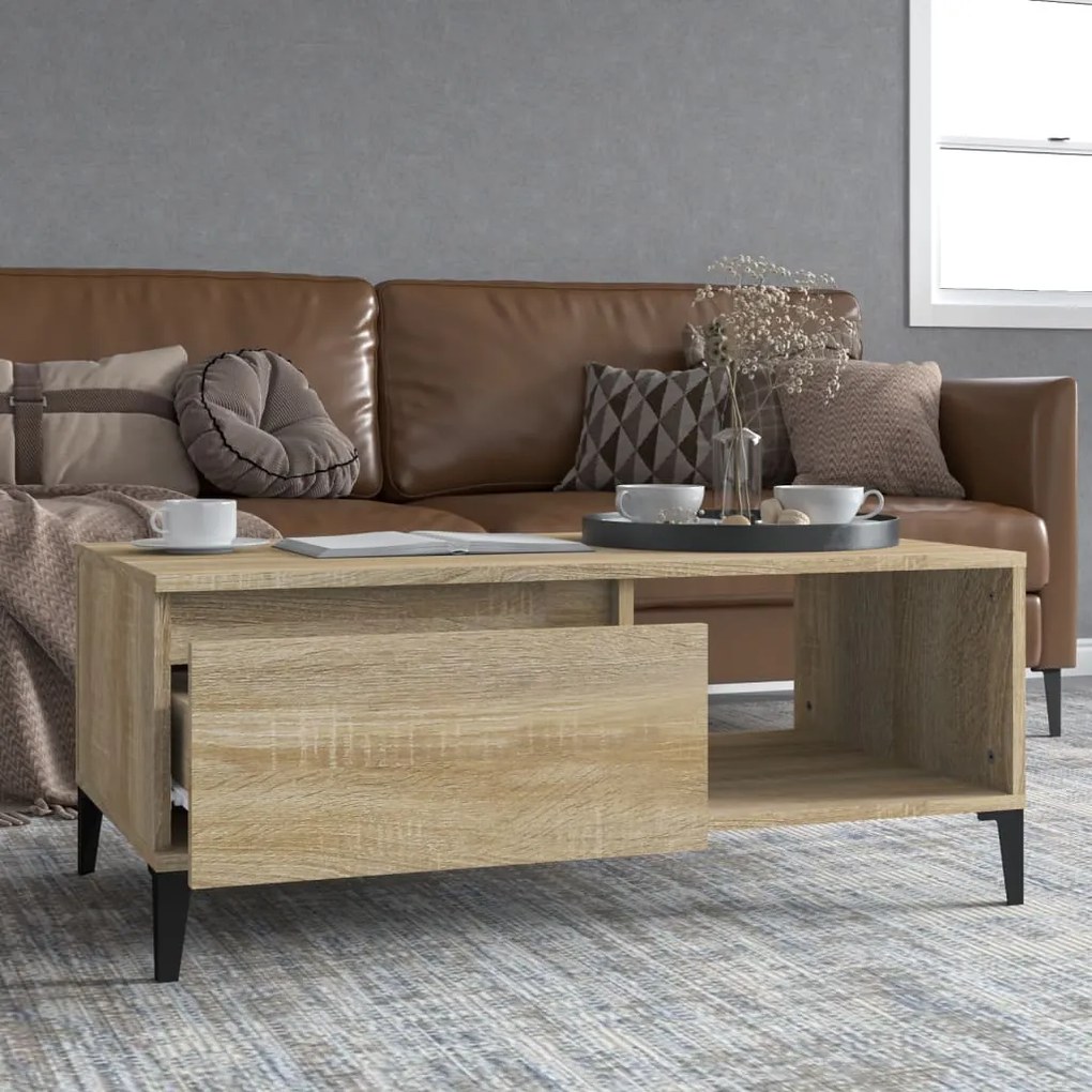 vidaXL Mesa de centro 90x50x36,5 cm derivados madeira carvalho sonoma