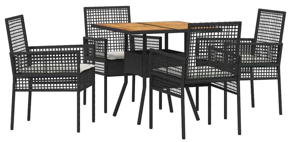 Conjunto de Jantar de Jardim 5 Peças com Almofadas Preto Rattan Sintét