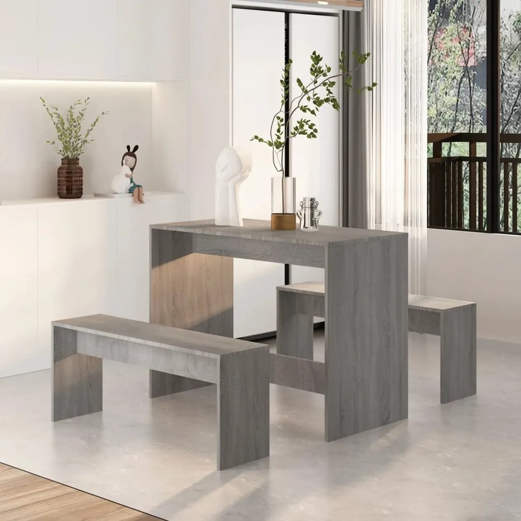 3 pcs conjunto de jantar derivados de madeira cinza