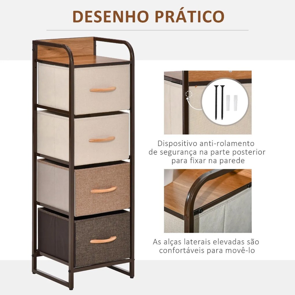 Móvel Tower de 31 cm com 4 Gavetas em Tecido - Design Rústico