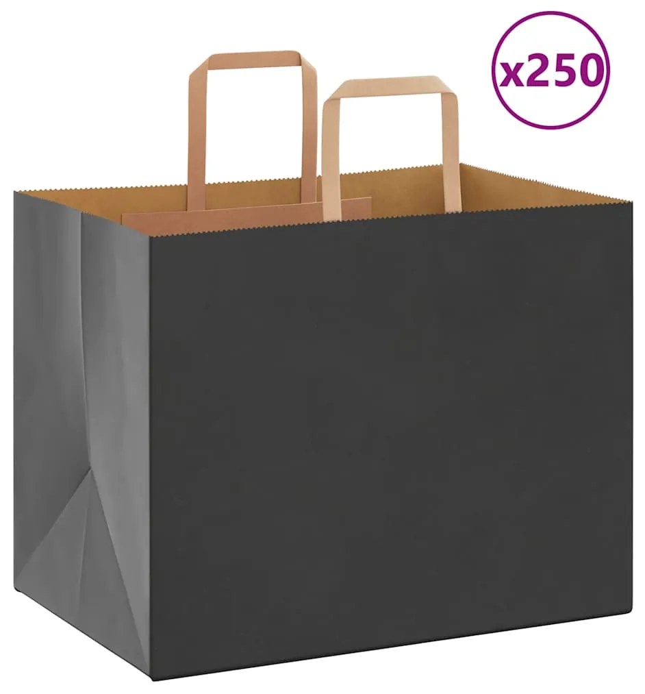 vidaXL Sacos de papel 250 unid com alças preto 32x22x24 cm