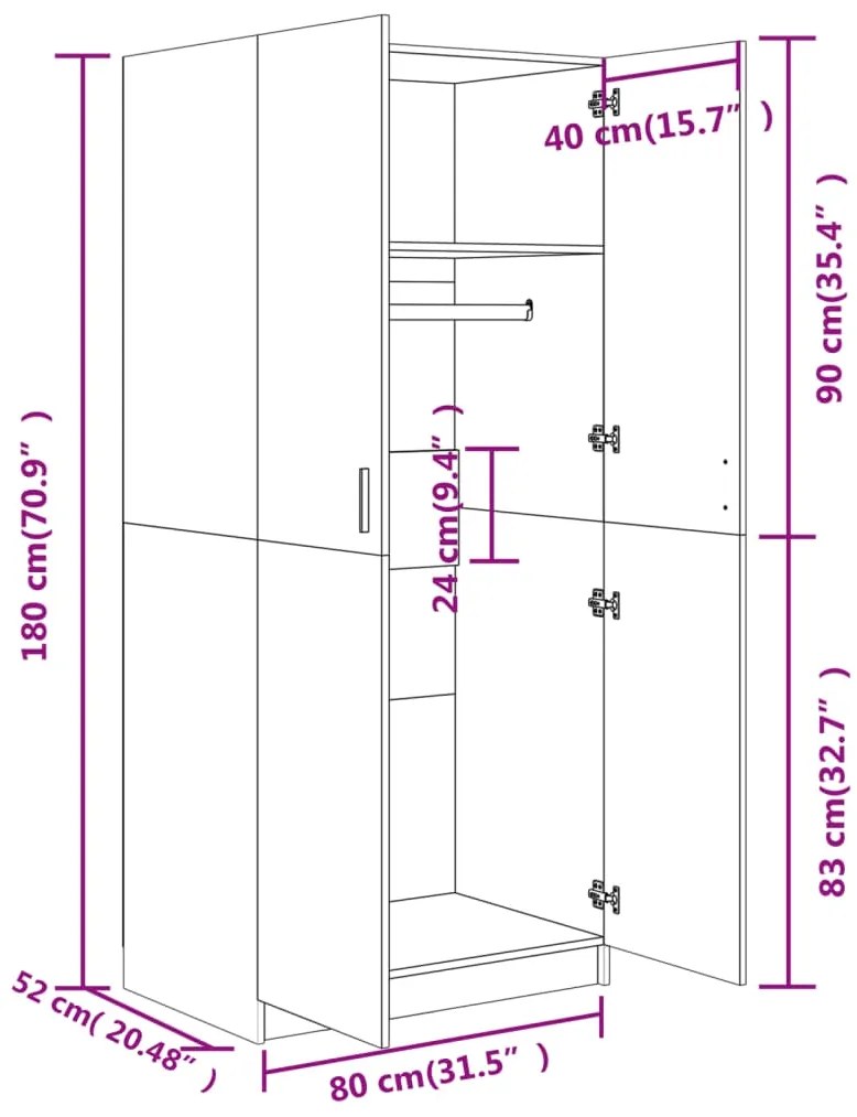 Roupeiro 80x52x180 cm derivados de madeira cinzento cimento