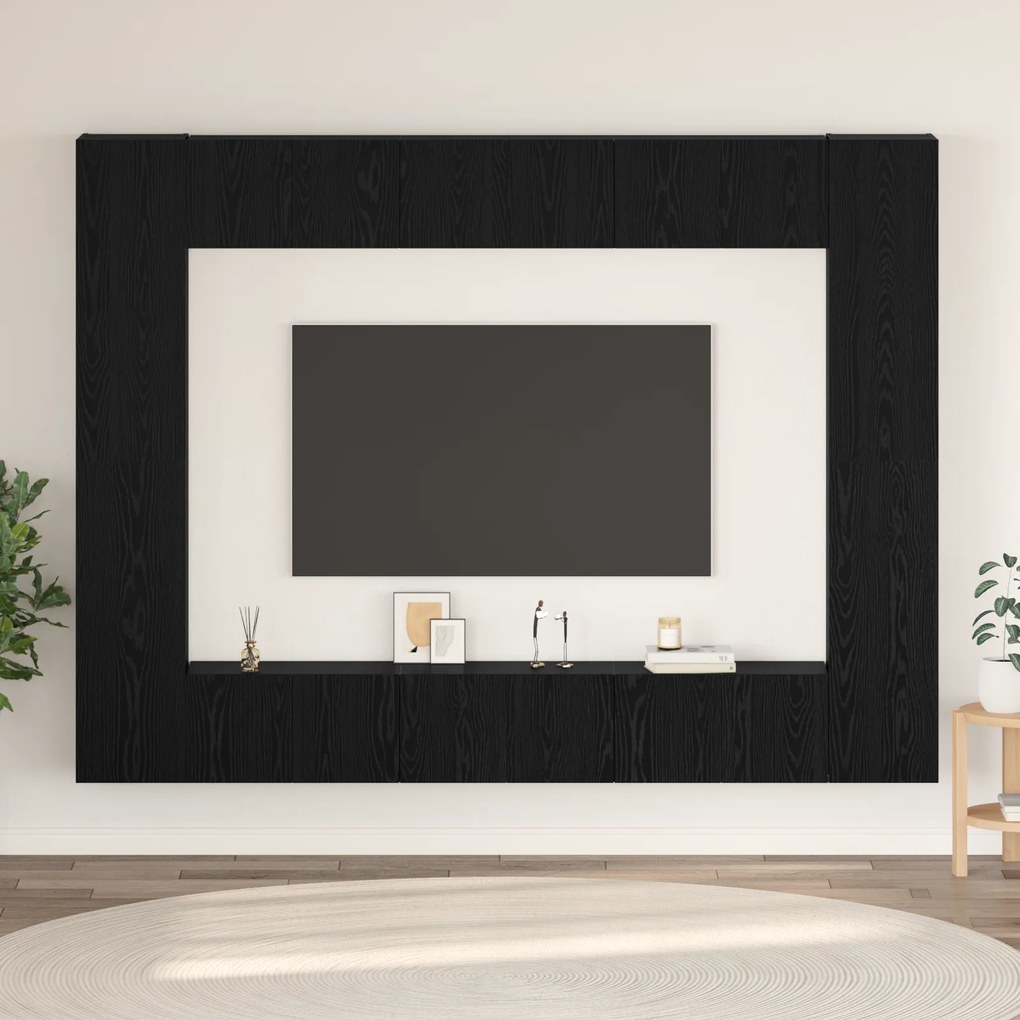 vidaXL Conjunto de móvel de TV com prateleira com armazenamento com porta 10 pcs Carvalho Preto
