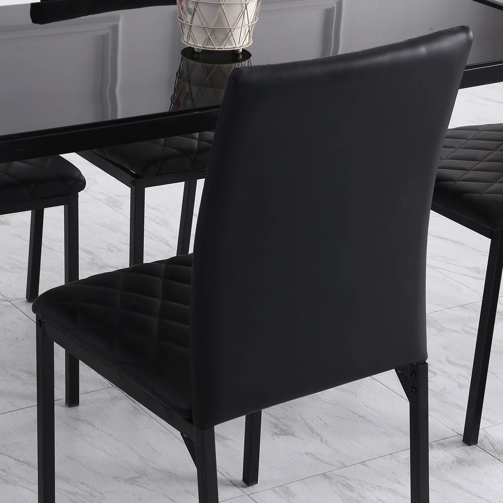 Conjunto de 4 Cadeiras de Sala de Jantar Estofadas (MESA NÃO INCLUIDA) com Pés de Metal Cadeiras Modernas 41x50x91 cm Preto