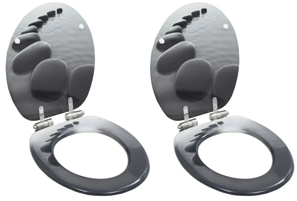 Assentos sanita 2 pcs c/ tampas fecho suave MDF design pedras