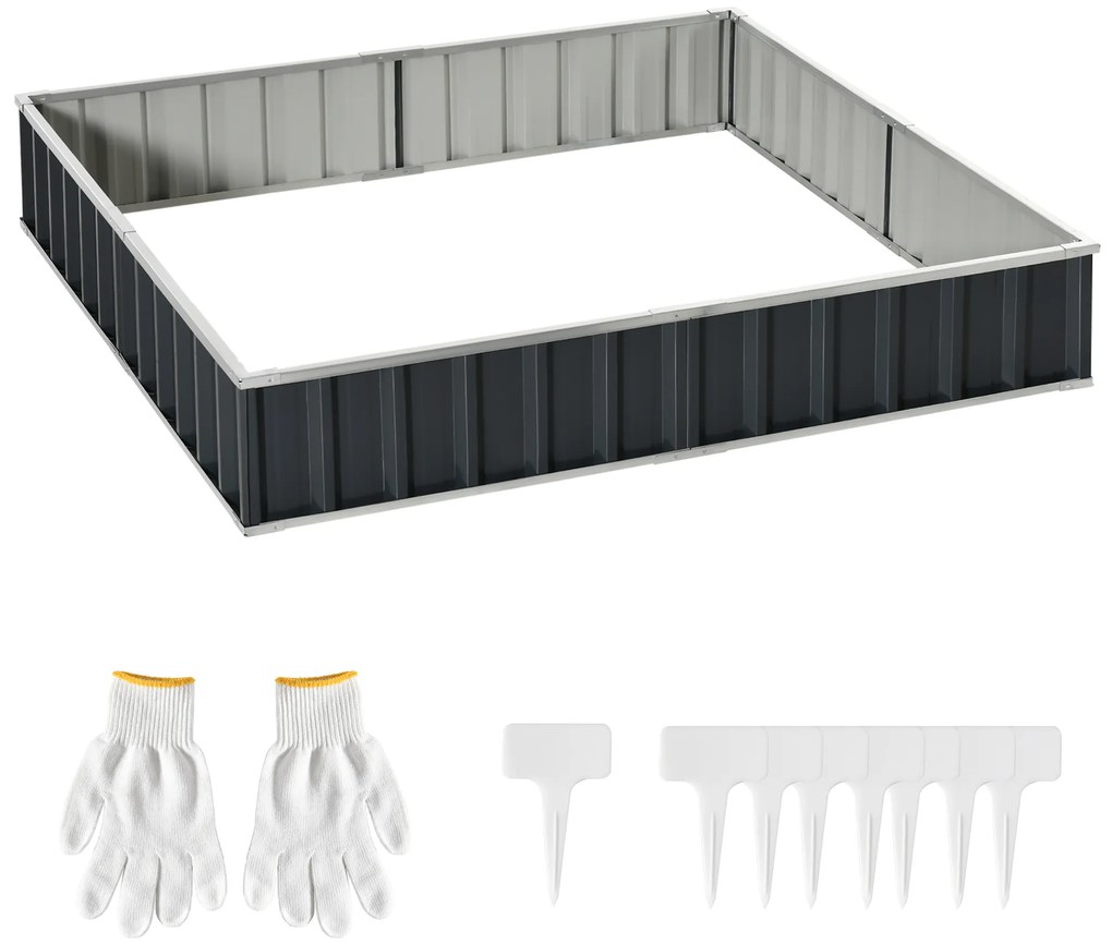 Outsunny Canteiro Elevado Modulável Sem Fundo em Aço Galvanizado 258x90x30 cm Cinza Escuro | Aosom Portugal