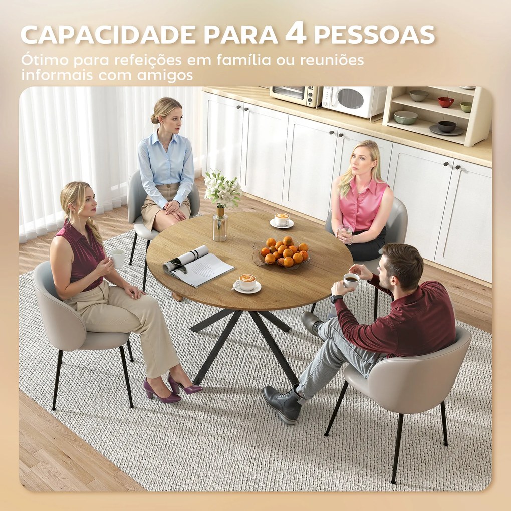 Mesa de Refeição Redonda (CADEIRAS NÃO INCLUIDAS) para 4 Pessoas Mesa de Cozinha Industrial com Estrutura de Aço Ø120x75 cm Madeira