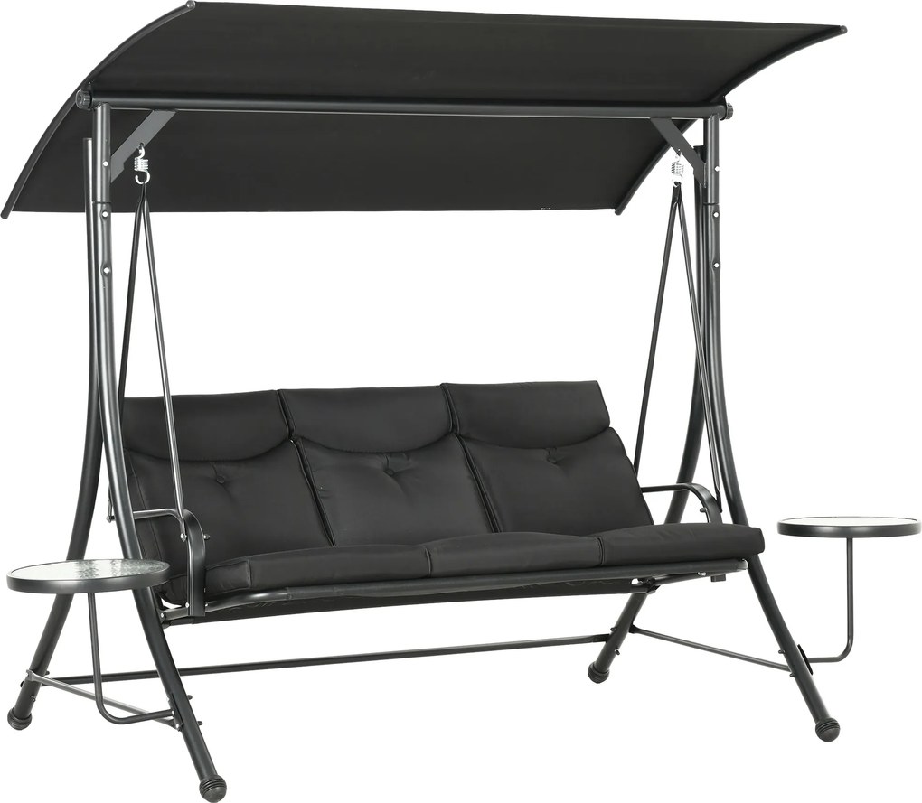 Outsunny Balanço estilo Hollywood, banco balanço, balanço de jardim 3 lugares com toldo solar ajustável, 278 x 135 x 177 cm, Preto | Aosom Portugal