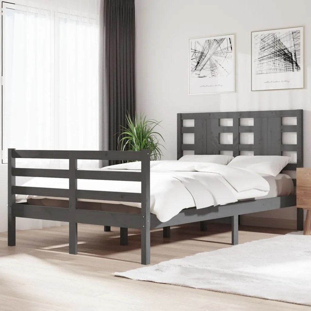 vidaXL Estrutura de cama 120x200 cm madeira de pinho maciça cinzento