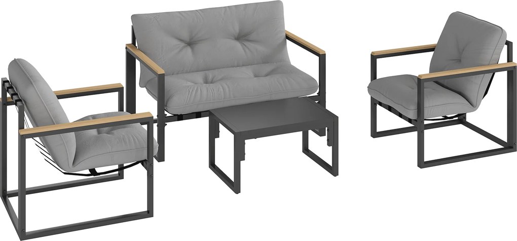 Outsunny Conjunto de móveis de jardim para 4 pessoas, resistente às intempéries, conjunto de varanda com sofá 2 lugares, poltronas, almofadas, cinza claro | Aosom Portugal