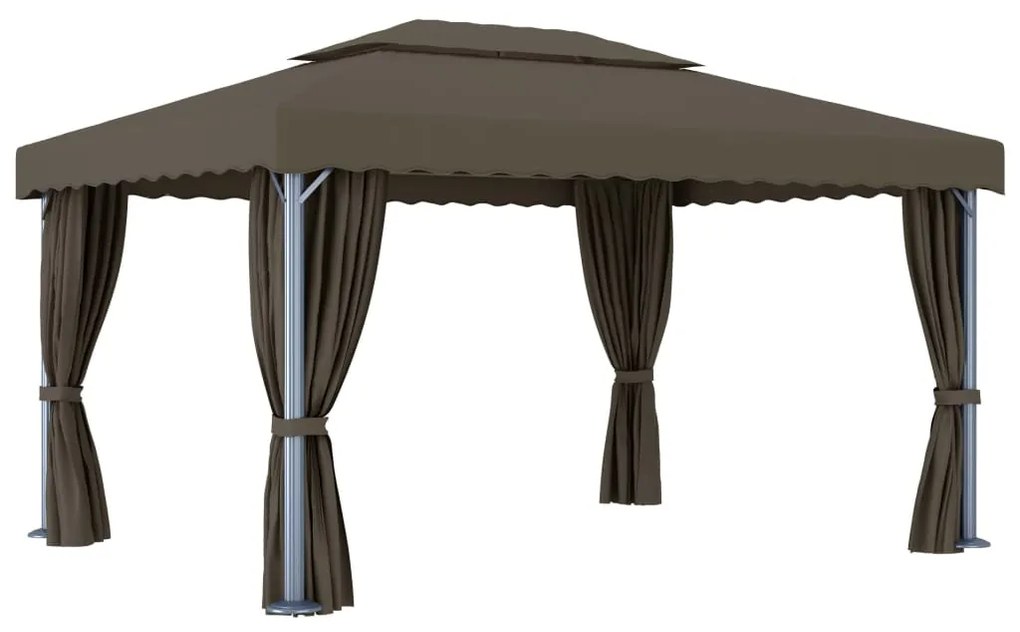 Gazebo com cortinas e cordões de luzes LED 4x3 m cinza-acastan.