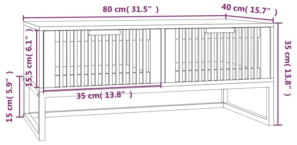 Mesa de centro 80x40x35 cm derivados de madeira e ferro