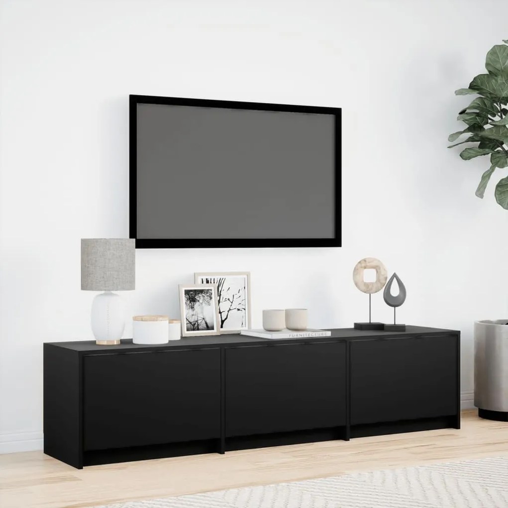 Móvel de TV com luzes LED derivados de madeira preto