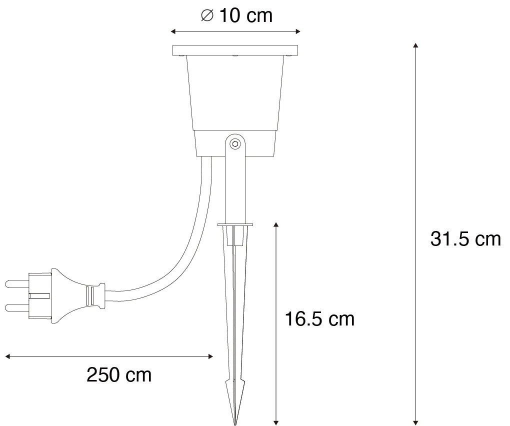 Foco de jardim preto com LED ajustável IP65 com cabo e ficha - Basic Moderno