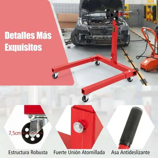 Suporte para motor com capacidade para 680 Kg 4 rodas resistentes com rotação de 360° e 4 braços ajustáveis Vermelho