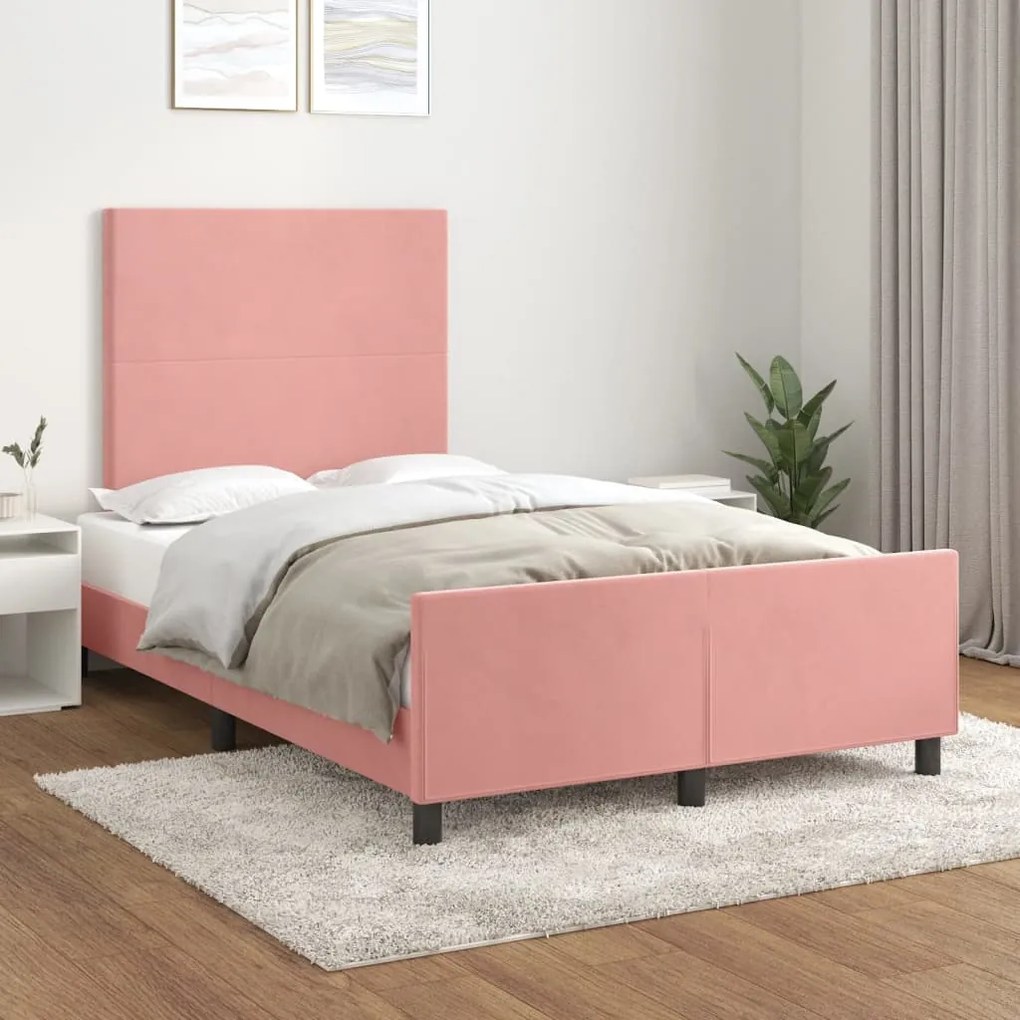 Estrutura de cama com colchão 120x190 cm veludo rosa