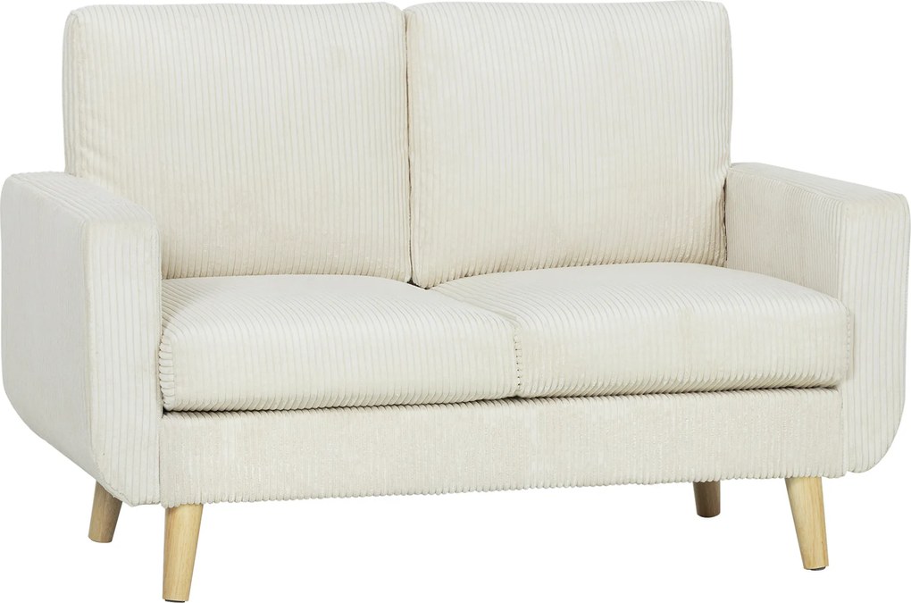 HOMCOM Sofá 2 lugares em veludo cotelê, sofá de sala moderno 134 cm, assento estofado, almofada com molas, creme | Aosom Portugal