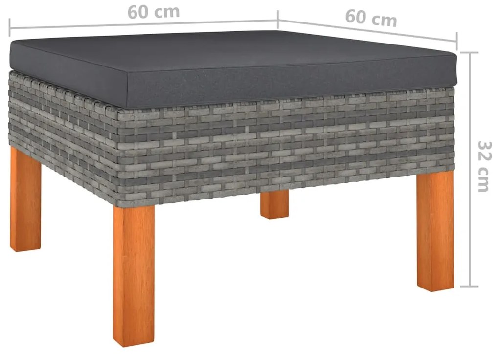 9 pcs conjunto lounge de jardim c/ almofadões vime PE cinzento