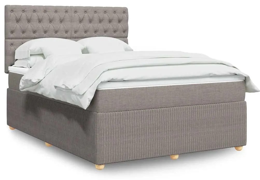 vidaXL Cama com molas/colchão 140x200 cm tecido castanho-acinzentado