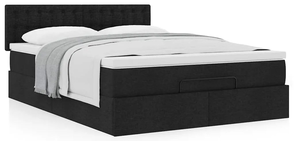 Cama otomana com colchão 140x190 cm tecido preto