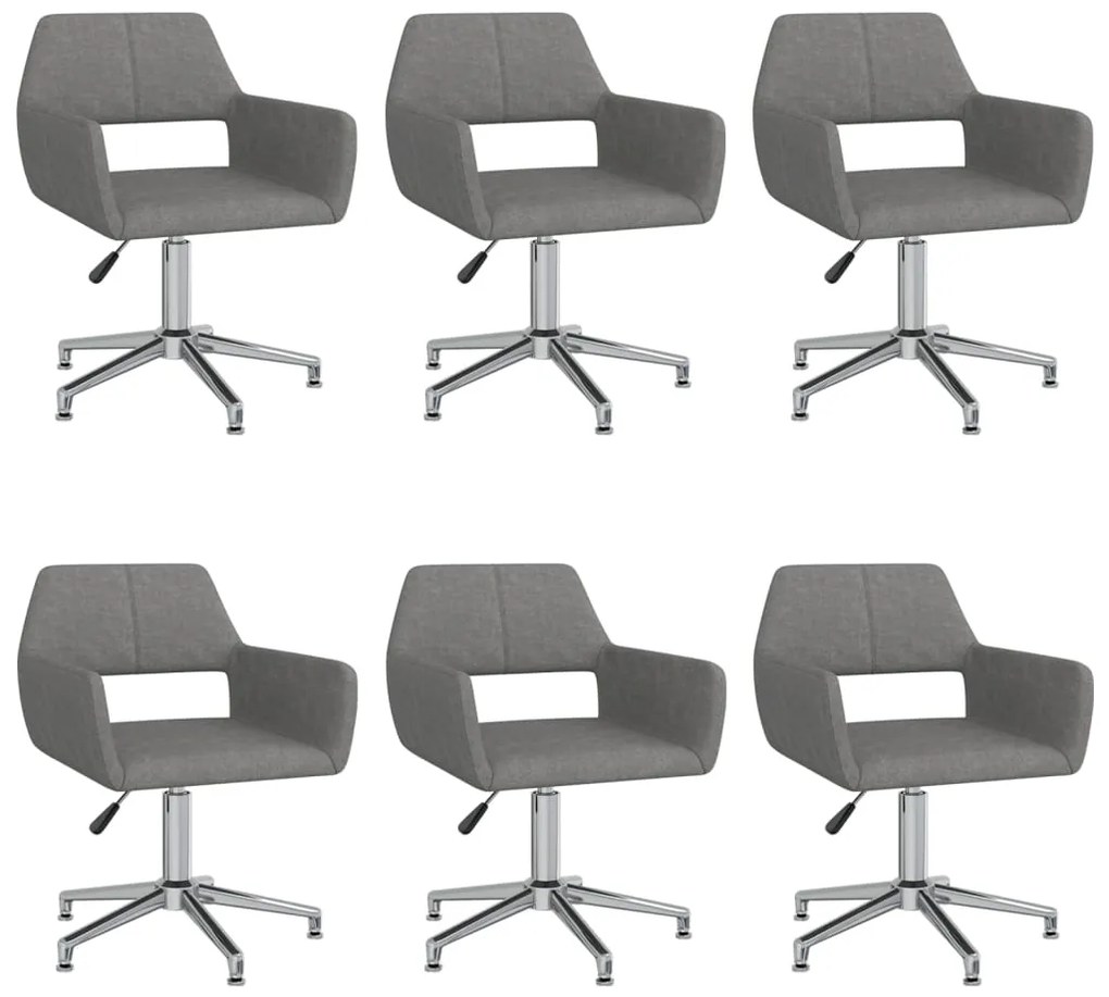 vidaXL Cadeiras de jantar giratórias 6 pcs tecido cinzento-claro