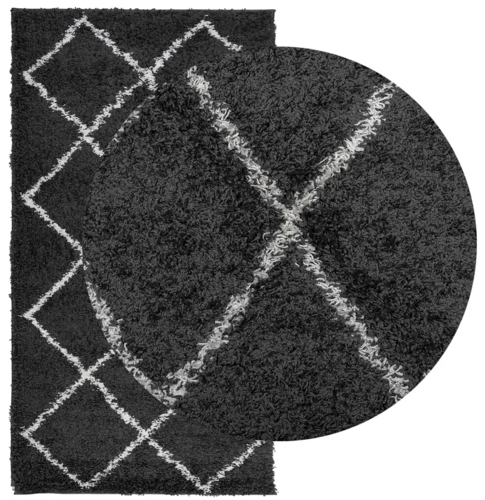 Tapete shaggy de pelo alto PAMPLONA 60x110 cm preto e creme